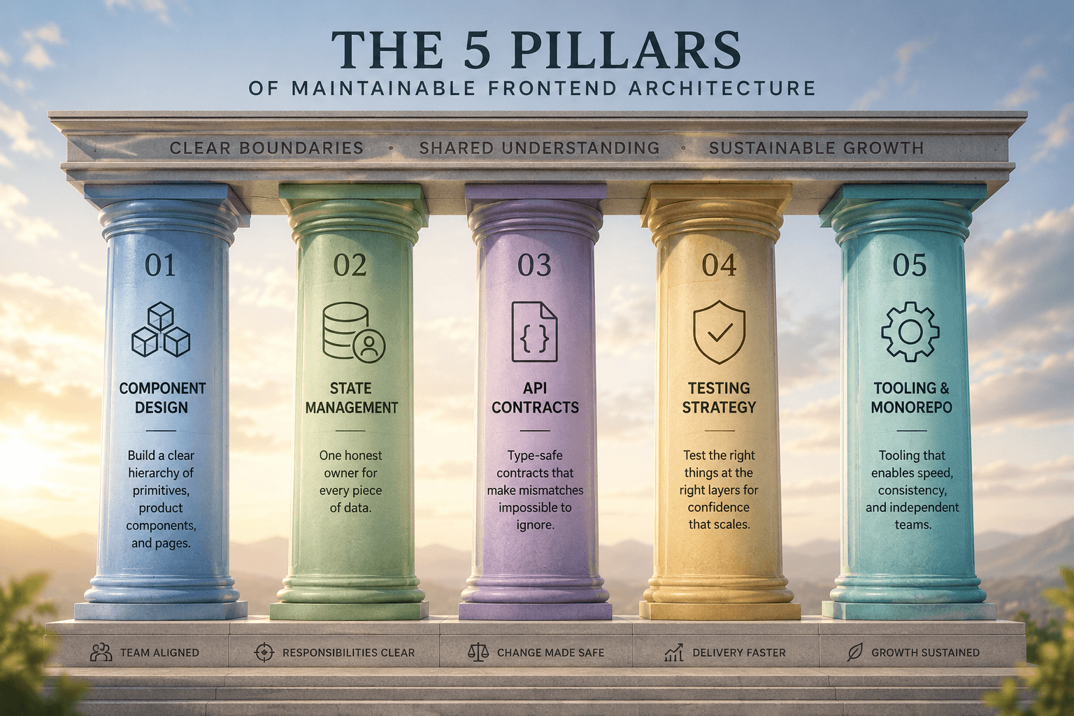 Five pillars of frontend architecture diagram