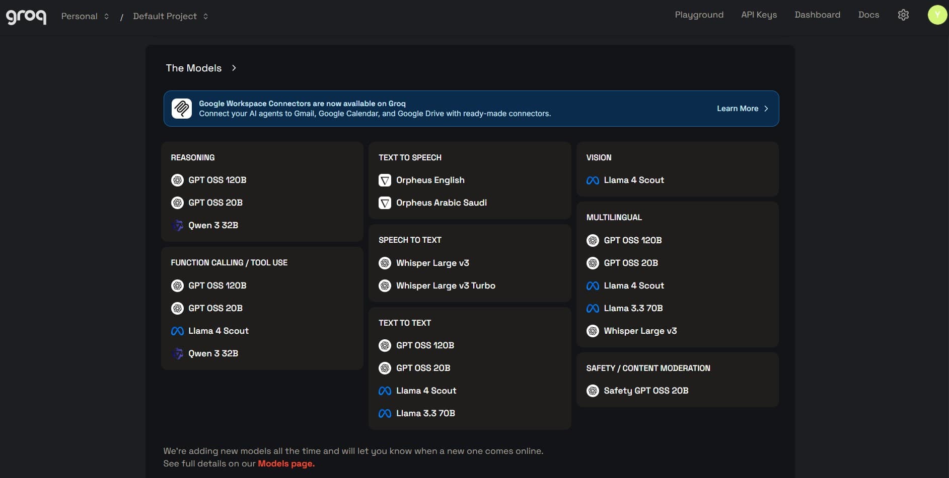 Groq Cloud console: API keys and usage