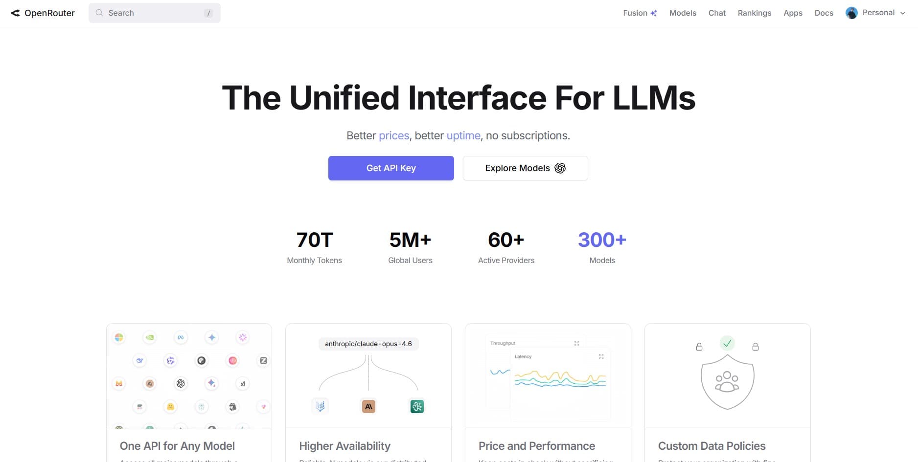 OpenRouter dashboard: API keys and model browser
