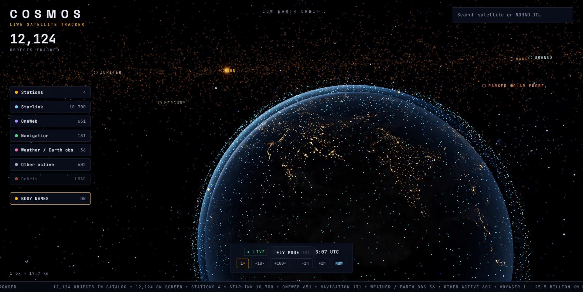 COSMOS - Live 3D Satellite Tracker & Solar System Explorer